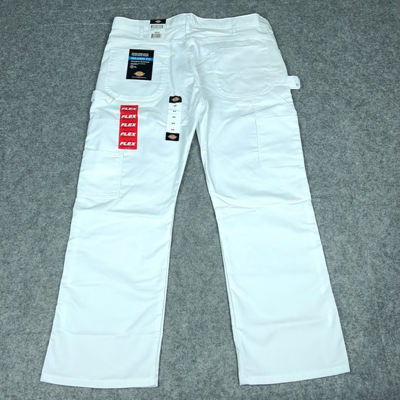 Dickies Pants Mens 38x30 White Utility Carpenter Flex Performance Painters NEW - Picture 1 of 14